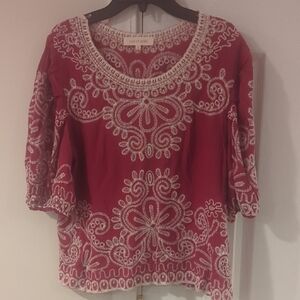 Solitaire Red Embellished Blouse with 3/4 Sleeves
